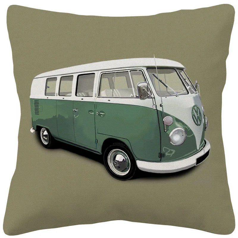 VW Kombi Van Cushion Covers | Retro Vintage Bus Art | Blue Pink Green Yellow Mustard | Sofa Throw Pillow
