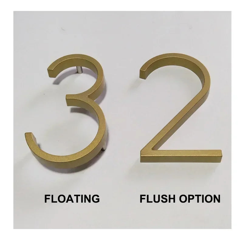 5 Inch Golden House Numbers | Modern Metal Floating Address Numbers with Screws