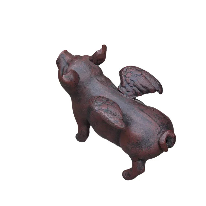 Flying Pig Ornament Vintage Brown Cast Iron