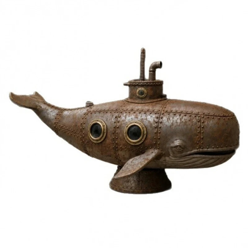 Steampunk Whale Sculpture | Vintage Submarine Style | Nautical Desk & Shelf Decor