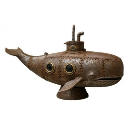 Steampunk Whale Sculpture | Vintage Submarine Style | Nautical Desk & Shelf Decor