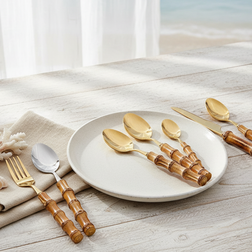 Bamboo Handle Cutlery Set 16 Piece Stainless Steel