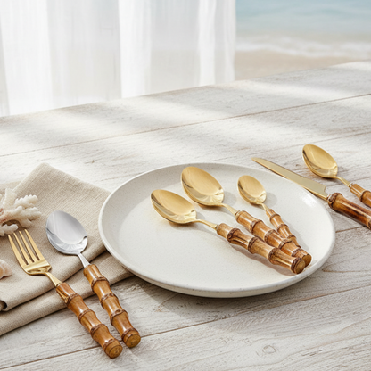 Bamboo Handle Cutlery Set 16 Piece Stainless Steel