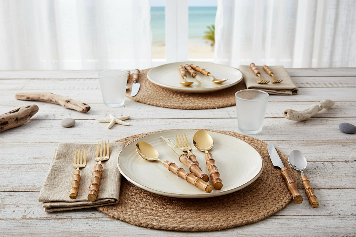 Bamboo Handle Cutlery Set 16 Piece Stainless Steel