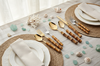 Bamboo Handle Cutlery Set 16 Piece Stainless Steel