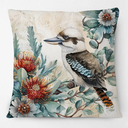 Kookaburra Cushion Cover | Watercolour Native Flowers | 45 x 45cm