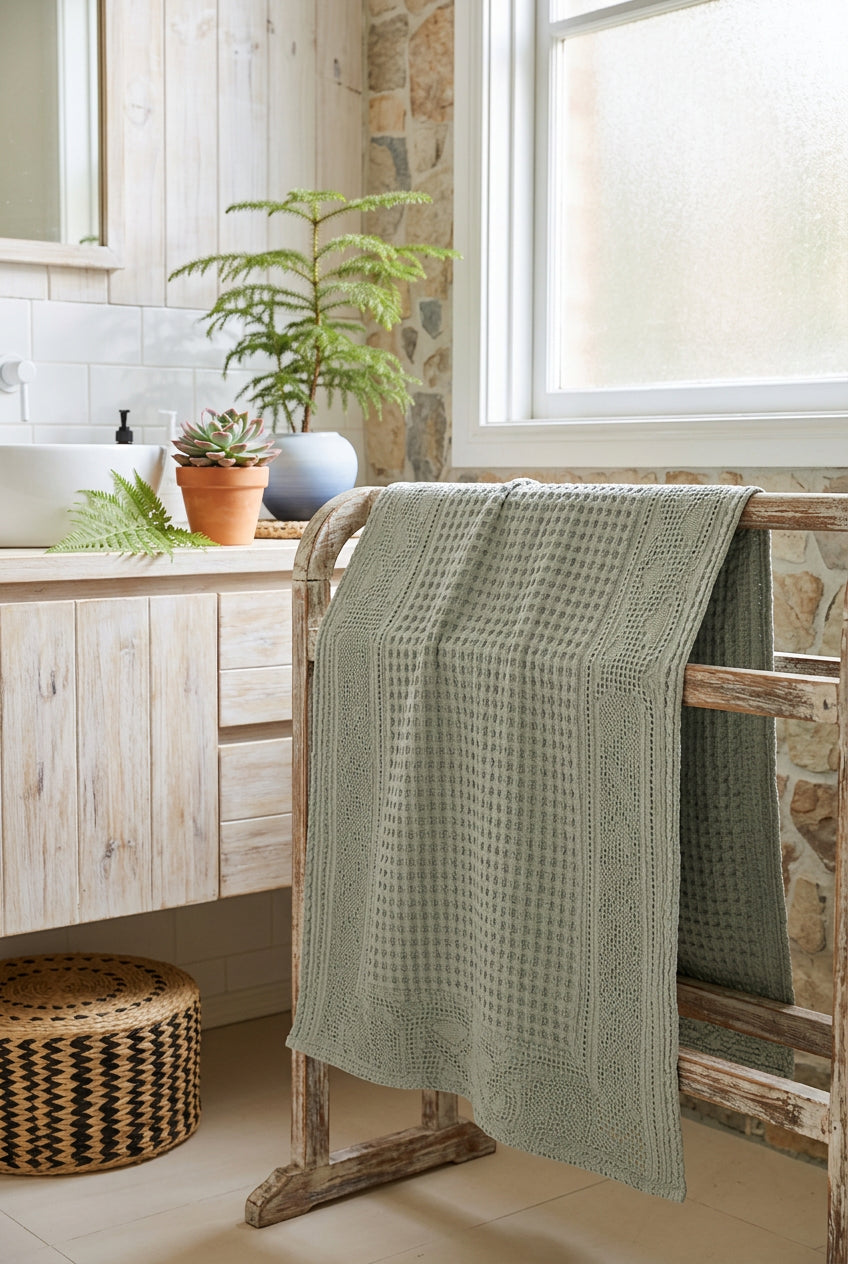 Cotton Waffle & Twill Bath Towel | 70 x 140cm | Textured Woven Designs