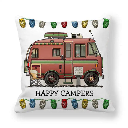 Happy Campers Cushion Cover Camping Caravan Motorhome