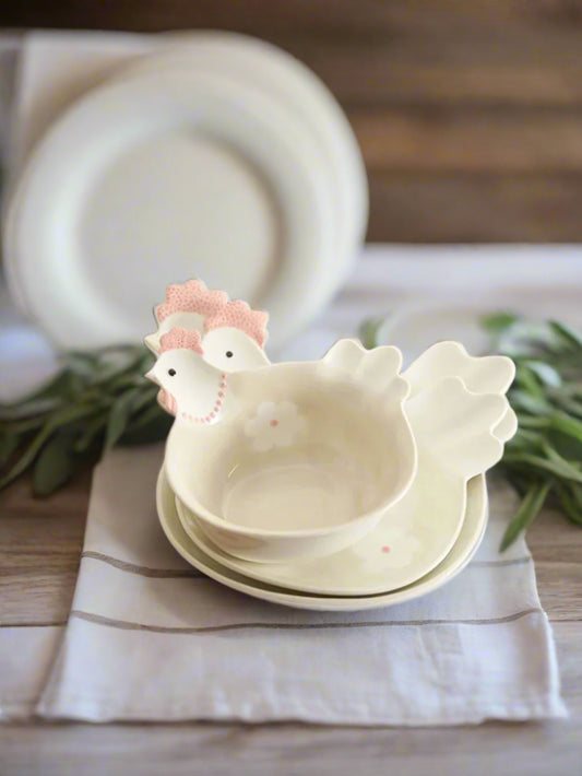 Chicken Bowl Plate Country Ceramic