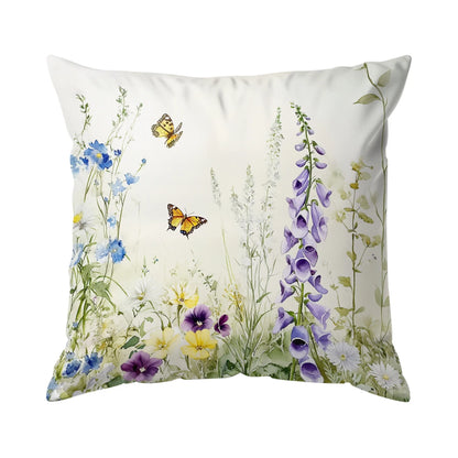 Cushion Cover Butterfly Flower Watercolour - Cottage Garden Style
