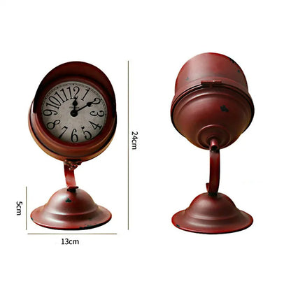 Vintage Red Searchlight Table Clock | Rustic Iron Desk Clock