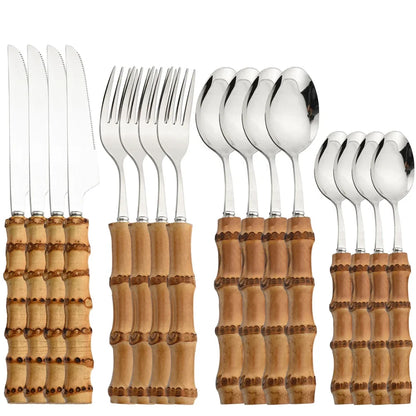 Bamboo Handle Cutlery Set 16 Piece Stainless Steel