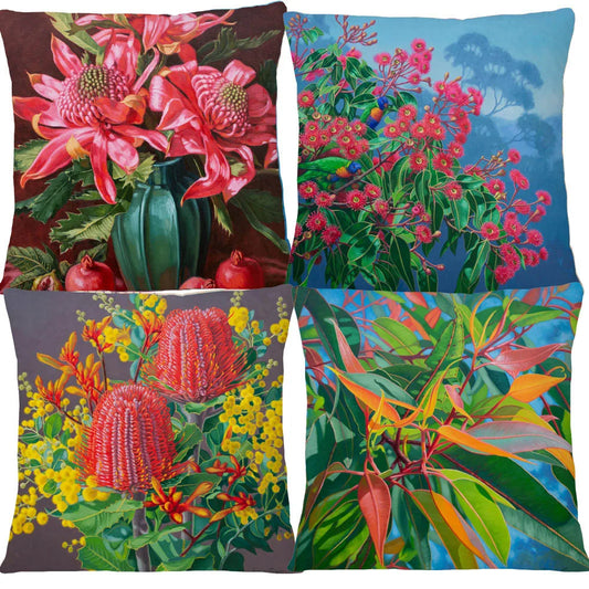 Cushion Cover Australian Flowers - Waratah Banksia Wattle