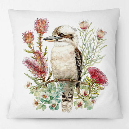 Kookaburra Cushion Cover | Watercolour Native Flowers | 45 x 45cm