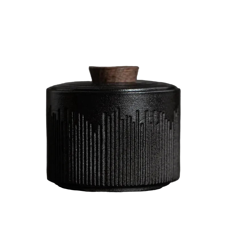 Ceramic Tea Caddy Jar with Walnut Wood Lid | Sealed Storage Jar for Tea, Coffee & Spices | Japandi Kitchen Decor | 3 Colours