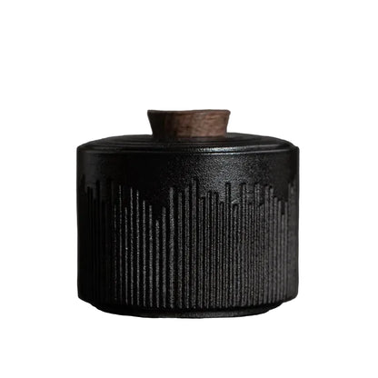 Ceramic Tea Caddy Jar with Walnut Wood Lid | Sealed Storage Jar for Tea, Coffee & Spices | Japandi Kitchen Decor | 3 Colours