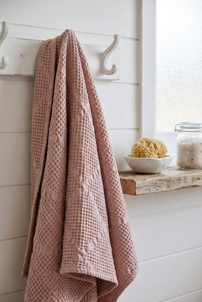 Cotton Waffle & Twill Bath Towel | 70 x 140cm | Textured Woven Designs