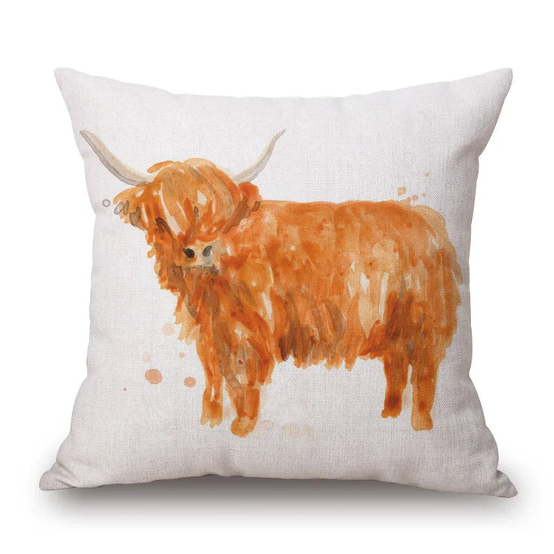 Highland Cow Cushion Covers | Watercolour Art | Mother & Calf, Family, Portrait | Farmhouse Sofa Pillow
