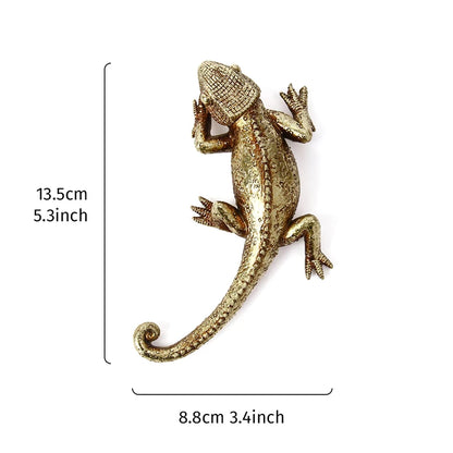 Gold Resin Lizard Wall Sculpture | Decorative Wall Hanging & Shelf Decor
