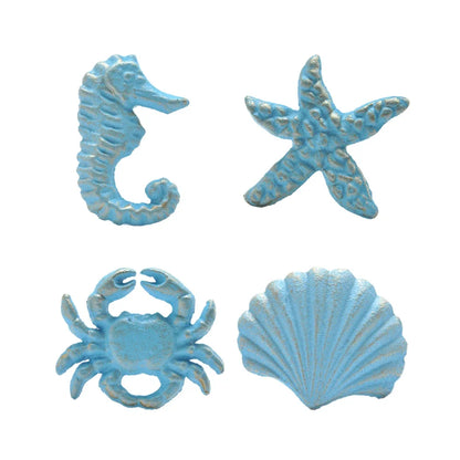 Mediterranean Sea Life Iron Drawer Knobs | Coastal Cabinet Pulls | Seahorse Crab Shell Starfish