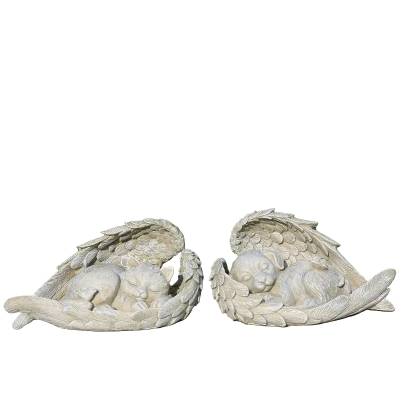 Angel Wing Pet Memorial Statue | Resin Dog Cat Figurine Garden Home Ornament