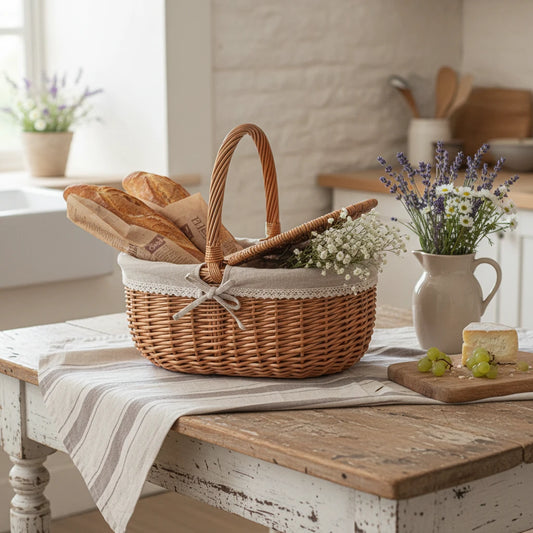 Hand-Woven Wicker Basket with Lid - Multi-Function Picnic Storage Basket