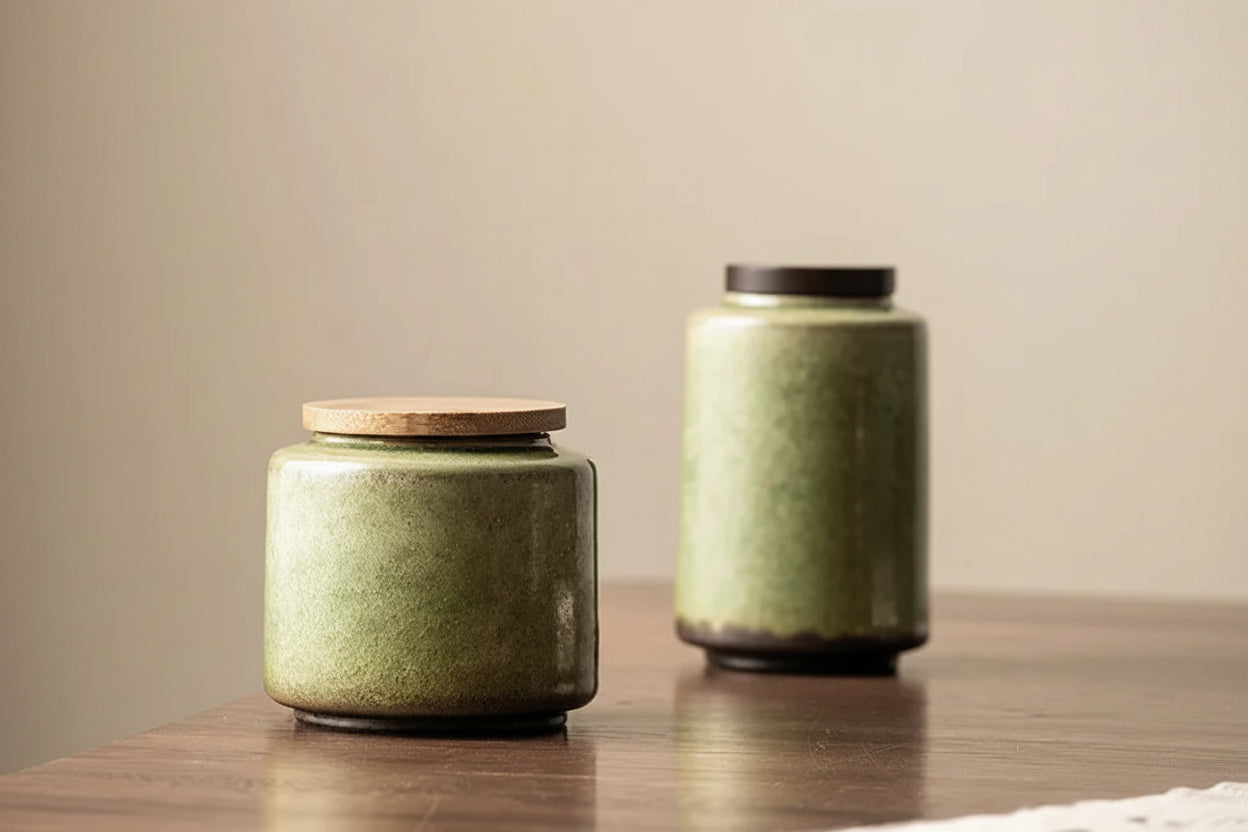 Artisan Ceramic Tea Canister with Bamboo Lid — Airtight Tea & Coffee Storage Jar | Pebble & Reed