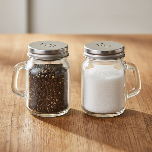 Salt and Pepper Shaker Set with Handle Rustic Glass Mug - 8.5x5.4cm