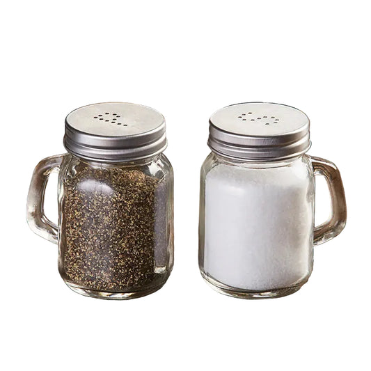Salt and Pepper Shaker Set with Handle Rustic Glass Mug - 8.5x5.4cm