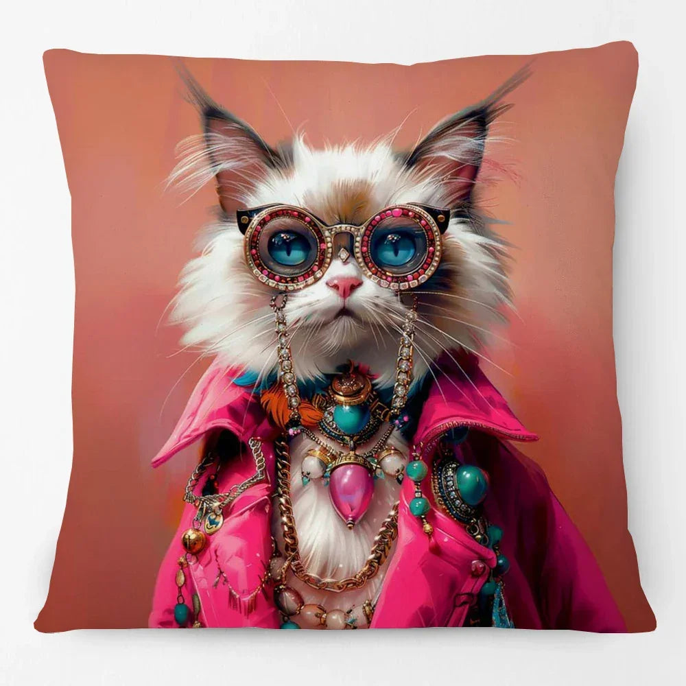 Fashion Animal Portrait Cushion Covers | Poodle Dog Pug Cat Fox Monkey Duck Elephant Throw Pillow Cases