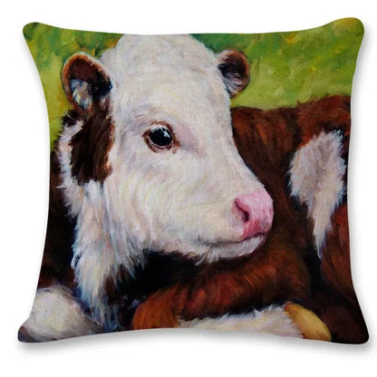 Farm Animal Oil Painting Cushion Cover | Cow & Goat Portrait | Farmhouse Gift