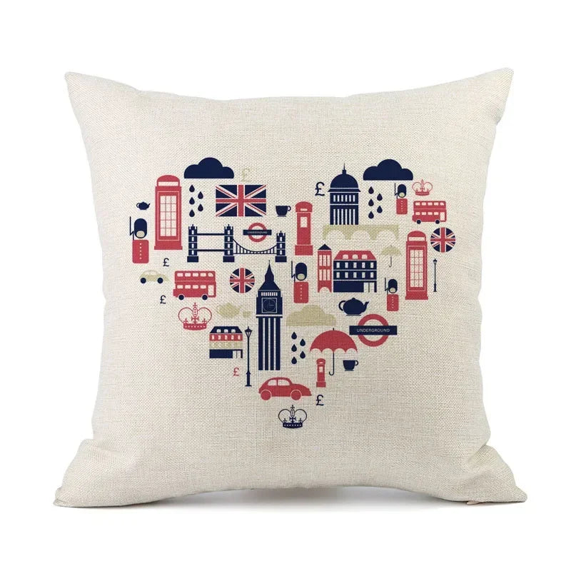 British London Cushion Cover | England Sofa Pillow Case Cotton Linen Polyester