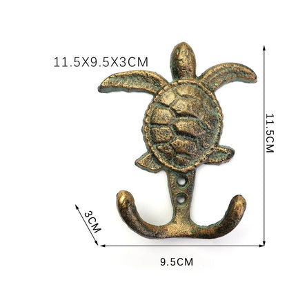 Sea Turtle Cast Iron Double Wall Hook | Vintage Coastal Decor | 11.5cm