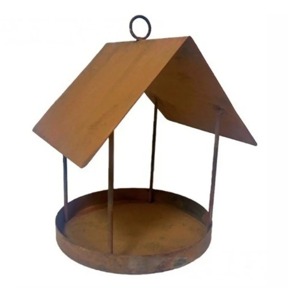 Rustic Iron Hanging Bird Feeder | Hut Roof Design | 16 × 20cm Garden Decor