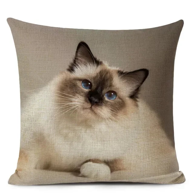 Cat Portrait Linen Cushion Cover | Realistic Photo Print | Cat Lover Gift