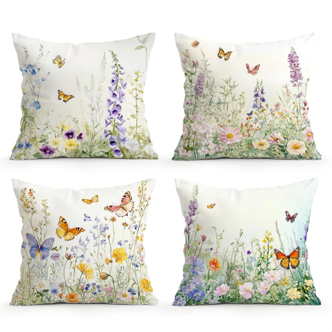 Cushion Cover Butterfly Flower Watercolour - Cottage Garden Style