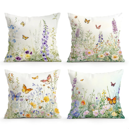 Cushion Cover Butterfly Flower Watercolour - Cottage Garden Style