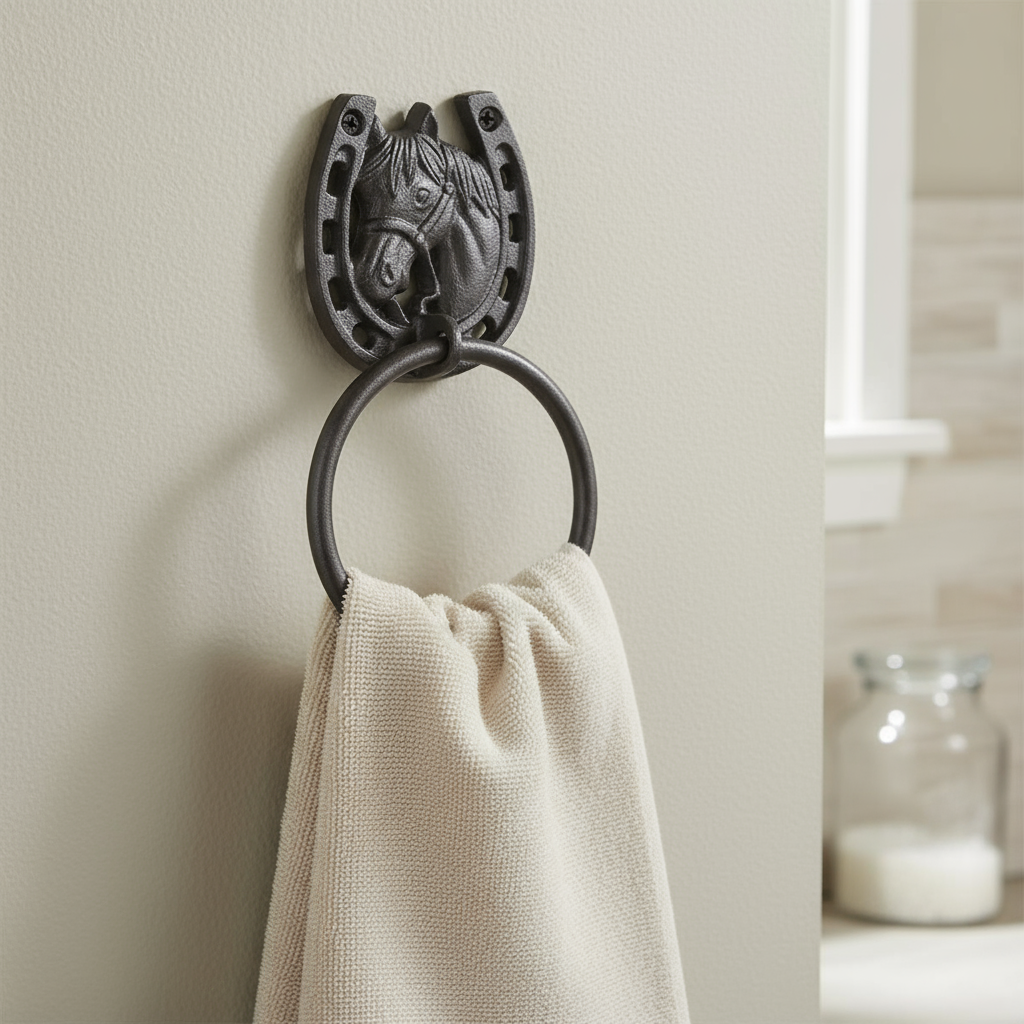 Horse Hand Towel Ring Rustic Cast Iron
