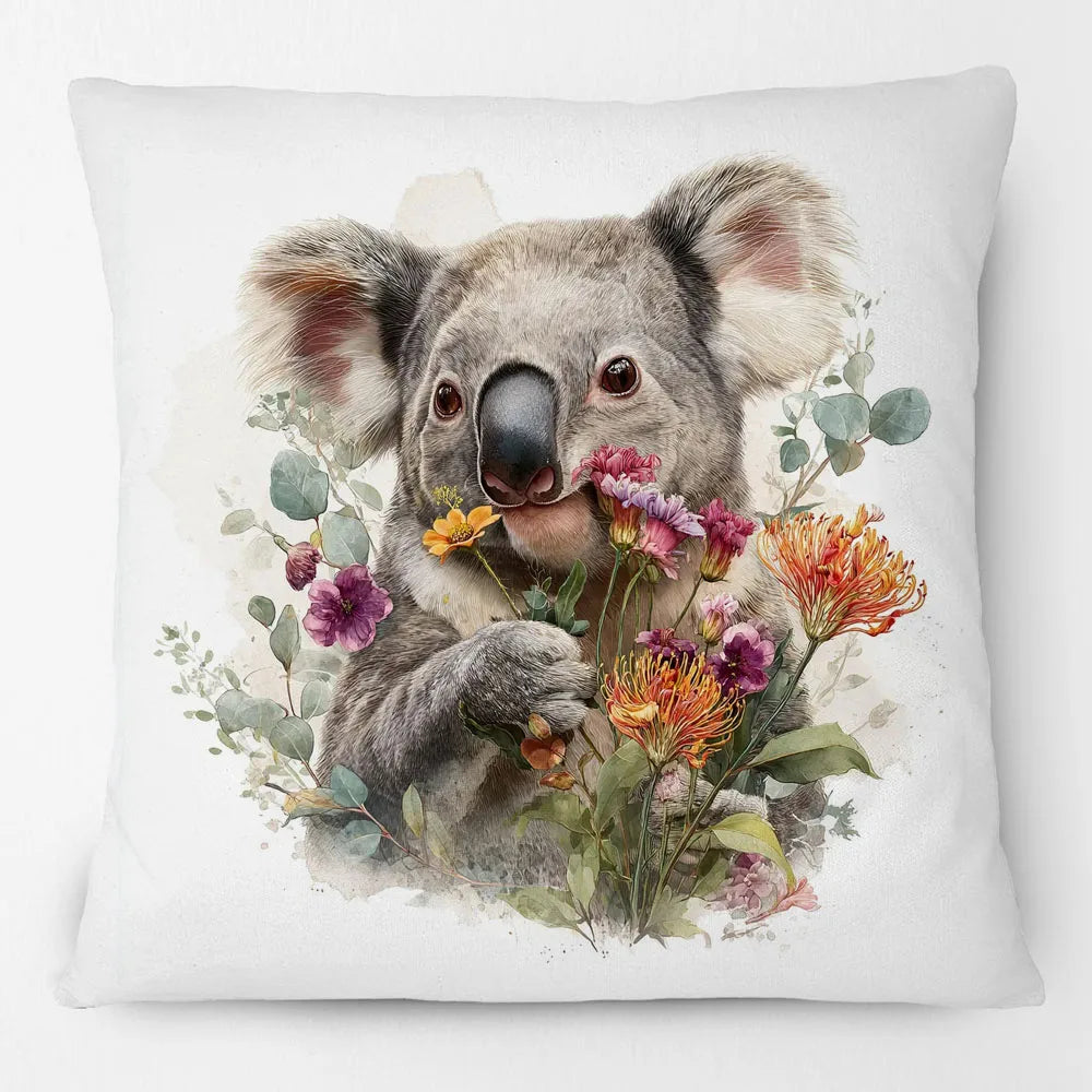 Australian Koala Cushion Covers | Watercolour Floral Art | Native Flowers & Eucalyptus | Sofa Throw Pillow