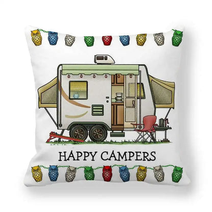 Happy Campers Cushion Cover Camping Caravan Motorhome