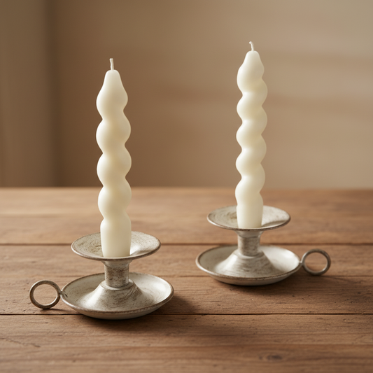 Candle Holder Vintage Metal Set of 2 Rustic White - 6x13cm