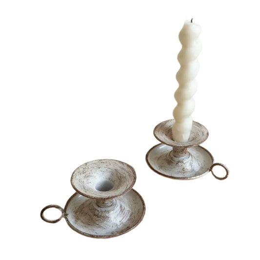 Candle Holder Vintage Metal Set of 2 Rustic White - 6x13cm