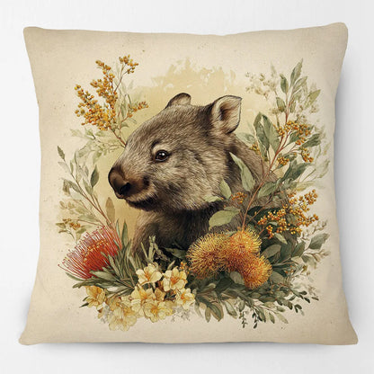 Australian Wombat Cushion Cover | Native Wildflowers Bottlebrush Banksia | 12 Designs | Aussie Gift