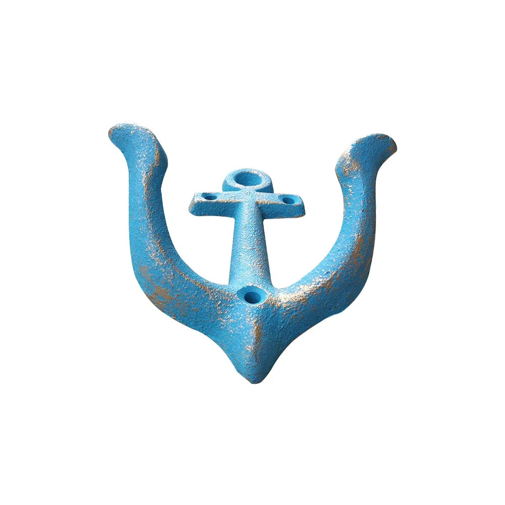 Hook Anchor Blue Red Rustic White Cast Iron Metal