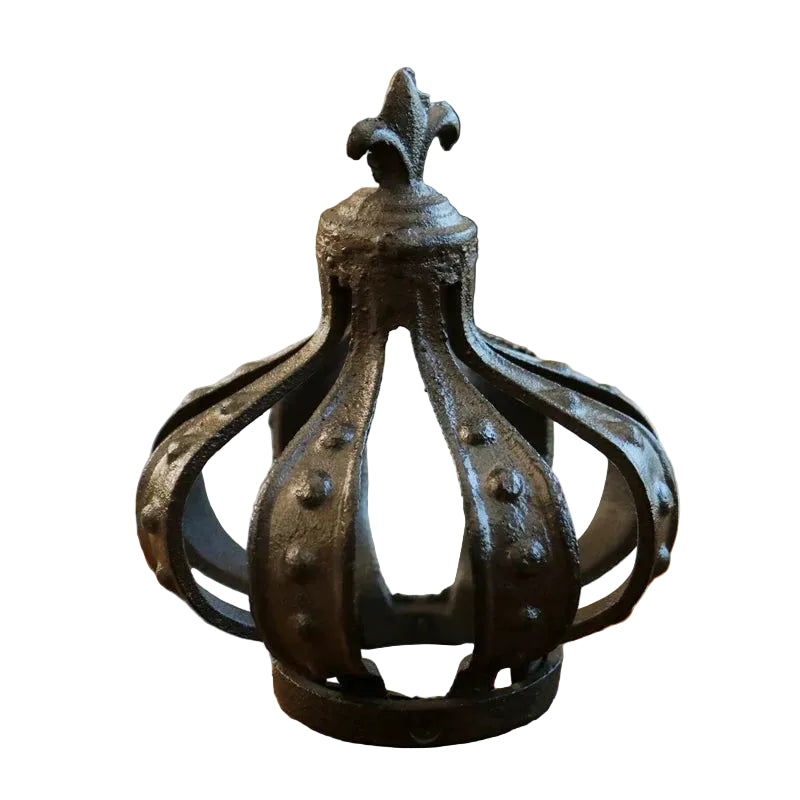 Cast Iron Crown Sculpture 16.5cm | Rustic Fleur-de-Lis Candle Cover & Shelf Ornament | Home, Garden, Patio & Cabin Decor