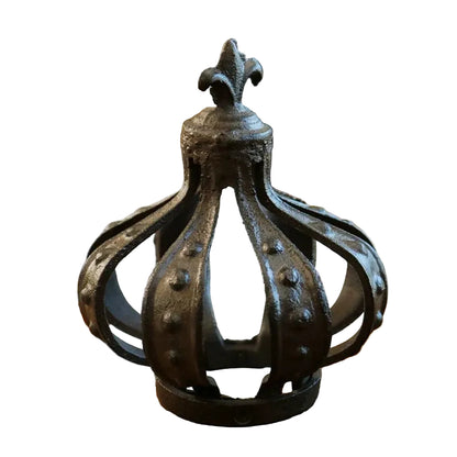 Cast Iron Crown Sculpture 16.5cm | Rustic Fleur-de-Lis Candle Cover & Shelf Ornament | Home, Garden, Patio & Cabin Decor