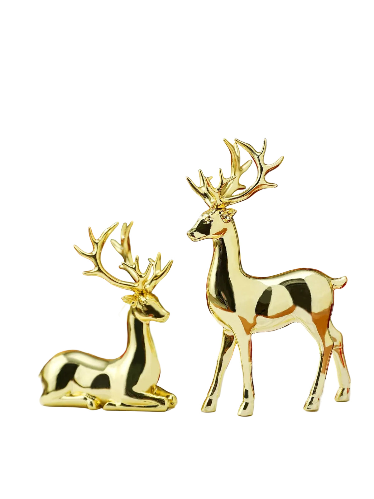 Christmas Reindeer Ornament Set of 2 | Standing & Resting Deer | Resin Table Decor