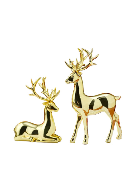 Christmas Reindeer Ornament Set of 2 | Standing & Resting Deer | Resin Table Decor