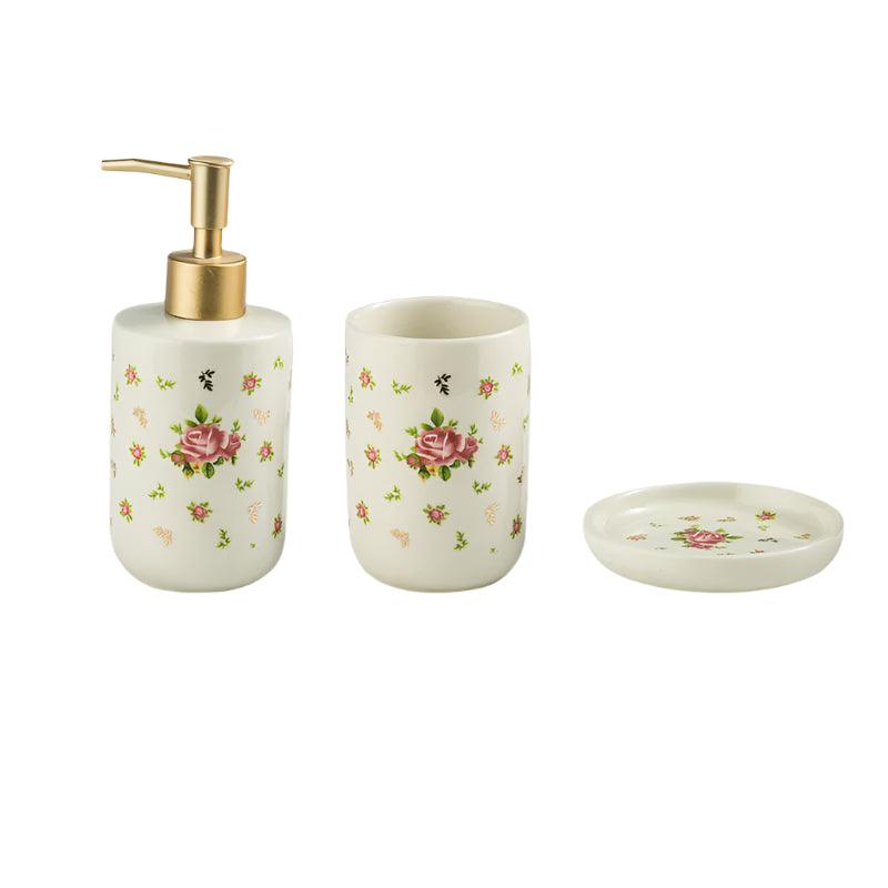 Soap Dispenser Toothbrush Holder Country Rose Set