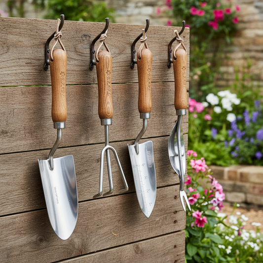 Garden Tool Set | Stainless Steel Wood Handle Trowel Rake Weeder Set of 4